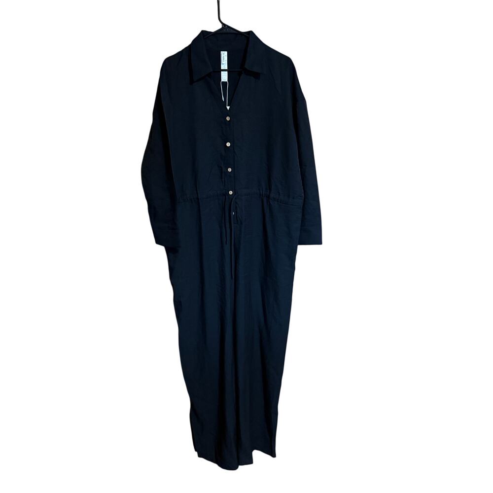 NWT Halara Black Long Sleeve Drawstring Wide Leg Jumpsuit, L